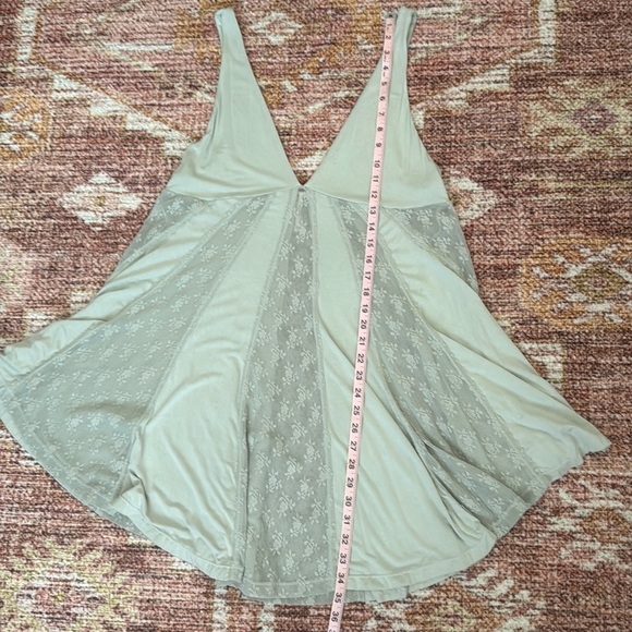Free People Green Lace Tunic Tank Mini Dress Y2K Babydoll Flowy Coverup Beach - Picture 11 of 12